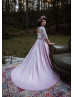 Ivory Eyelash Lace Blush Pink Satin Corset Back Flower Girl Dress